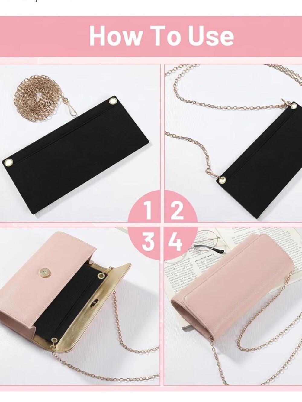 Clutch Cross-body Or Shoulder Conversion Insert - Chain NOT Included - Picture 2 of 6